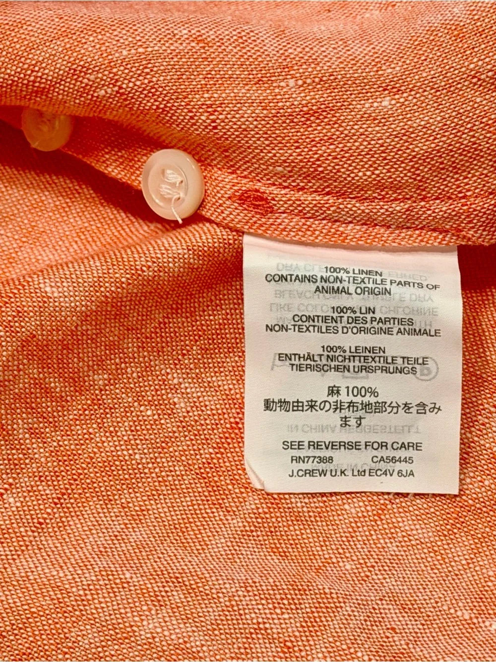 NWT J.Crew Baird McNutt Irish Linen Perfect Shirt Coral Size 6